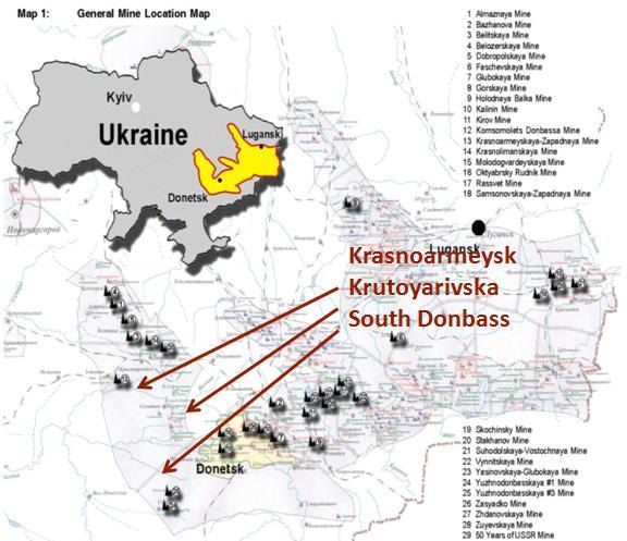Мал.1 Локації, на яких планує працювати Iskander Energy (Донецький вугільний басейн)
