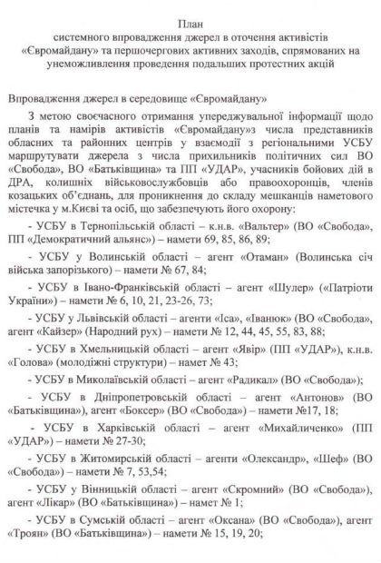 Москаль опубликовал план СБУ по "нейтрализации" Евромайдана (Документ)