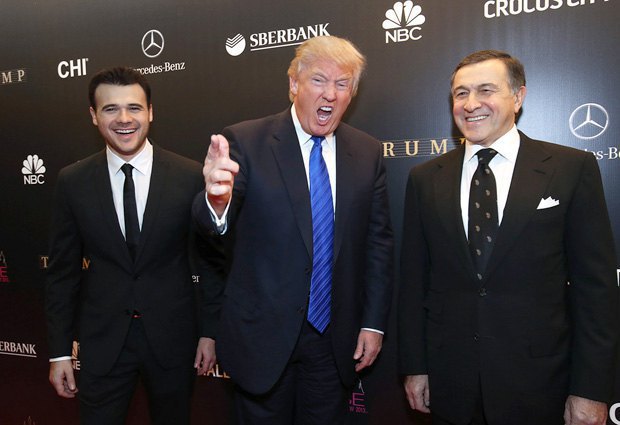 Emin Agalarov, Donald Trump and Crocus Group president Aras Agalarov before the finals of the 2013 Miss Universe in Crocus City Hall.