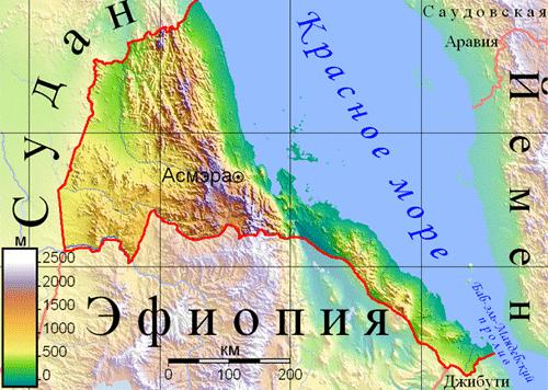 физическая карта Эритреи