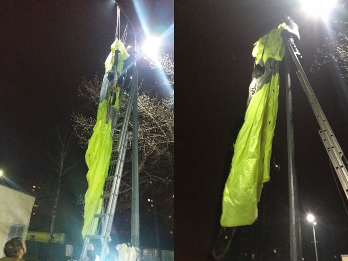 В Киеве мужчина с парашютом прыгнул с 30-этажного дома и повис на столбе
