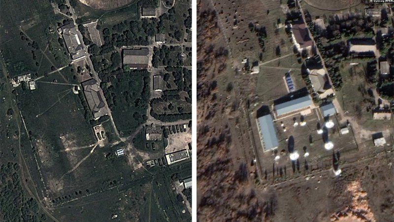 На правом снимке видно новую радиотехническую станция, появившуюся вблизи Севастополя