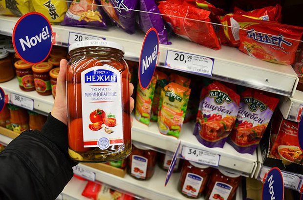 Украинские товары на полке одного из чешских супермаркетов