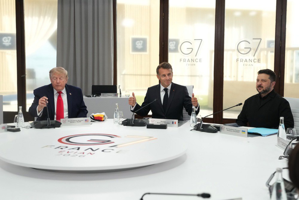 Трамп, Макрон, Зеленський на саміті G7 у Франції, 16 червня 2026