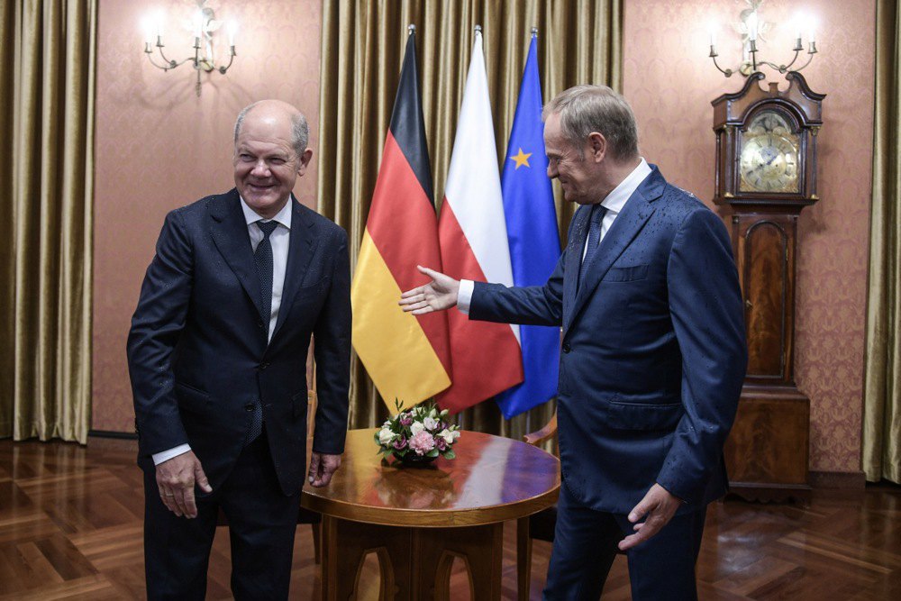 Канцлер Німеччини Олаф Шольц під час зустрічі з прем'єр-міністром Дональдом Туском.