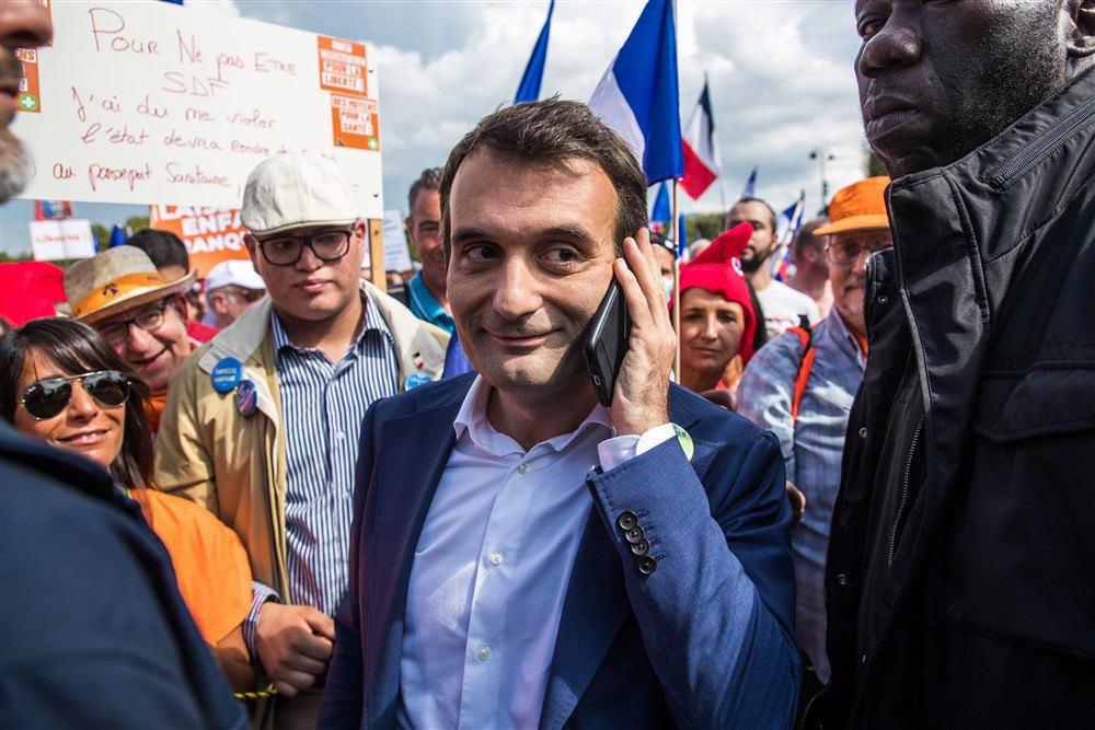 Флоріан Філіппо під час мітингу, організованого його правою партією «Патріоти», Париж, Франція, 4 вересня 2021 р.