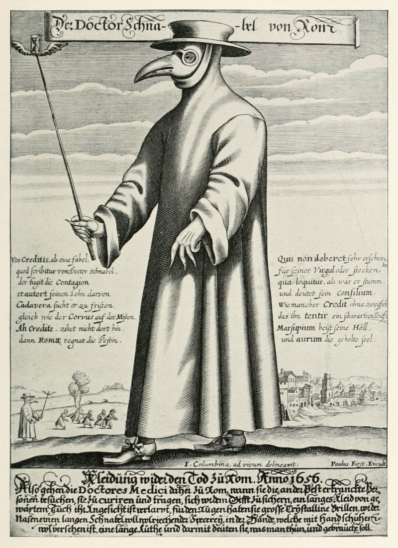 Гравюра Поля Фюрста, Доктор Шнабель фон Ром 1656 («Лікар Дзьоб Рима» - гравюра чумного лікаря сімнадцятого століття)
