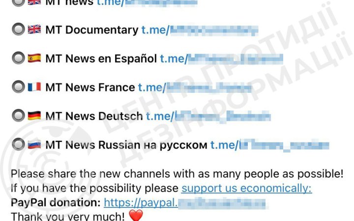 ЦПД: Російська пропаганда обходить санкції ЄС через мережу Telegram-"дзеркал" RT 
