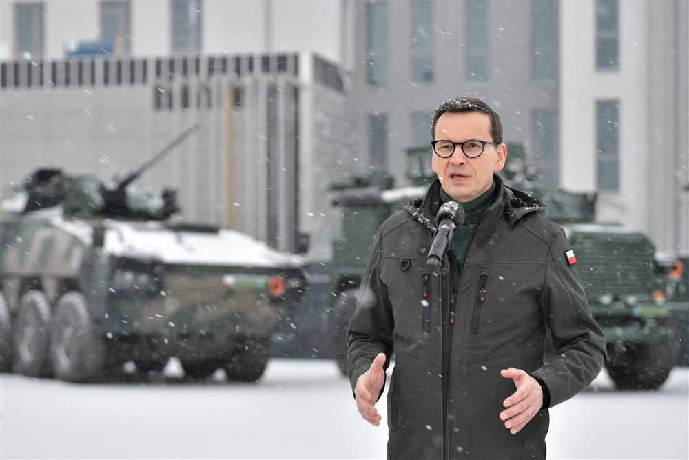 Прем’єр-міністр Польщі Матеуш Моравецький під час відвідин 18 механізованої дивізії в Седльце, Східна Польща, 30 січня 2023 року.