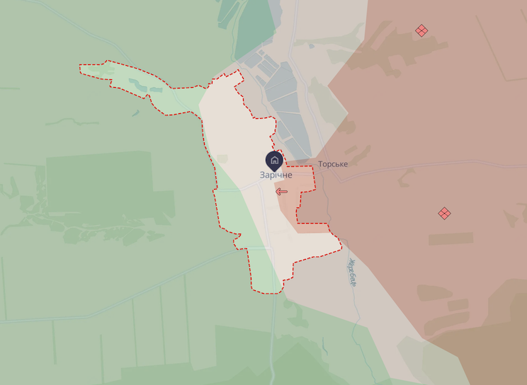 На мапі показано Зарічне з частковою окупацією 