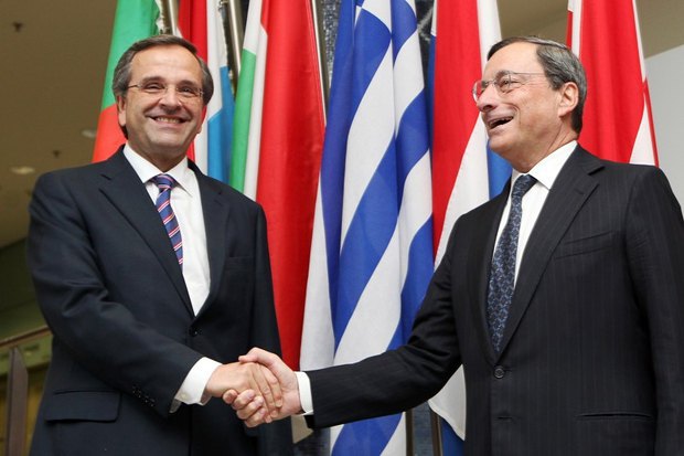 Маріо Драгі(ліворуч) та Антоніс Самарас, на той час прем`єр-міністр Греції 