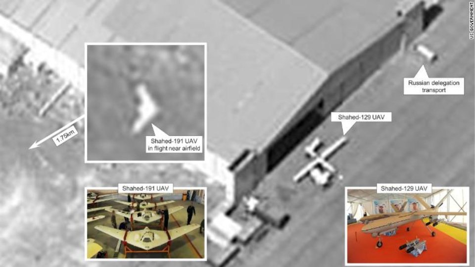 Знімки зроблені у червні на іранському аеродромі Кашан, на яких показано іранські БПЛА, які російська урядова делегація оглядала того дня.
