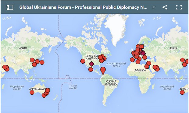 Мапа представлення українських волонтерських мереж в світі