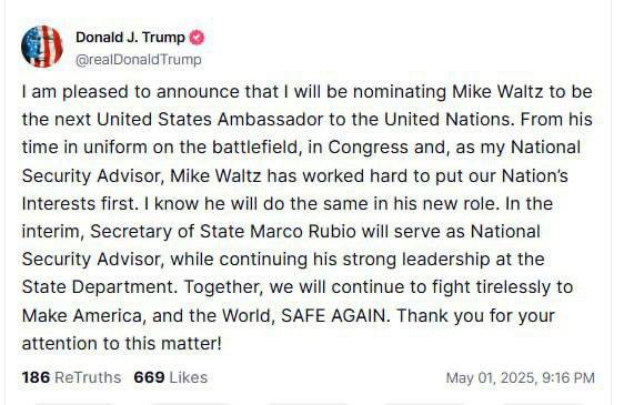 Дональд Трамп повідомив про відставку Волца