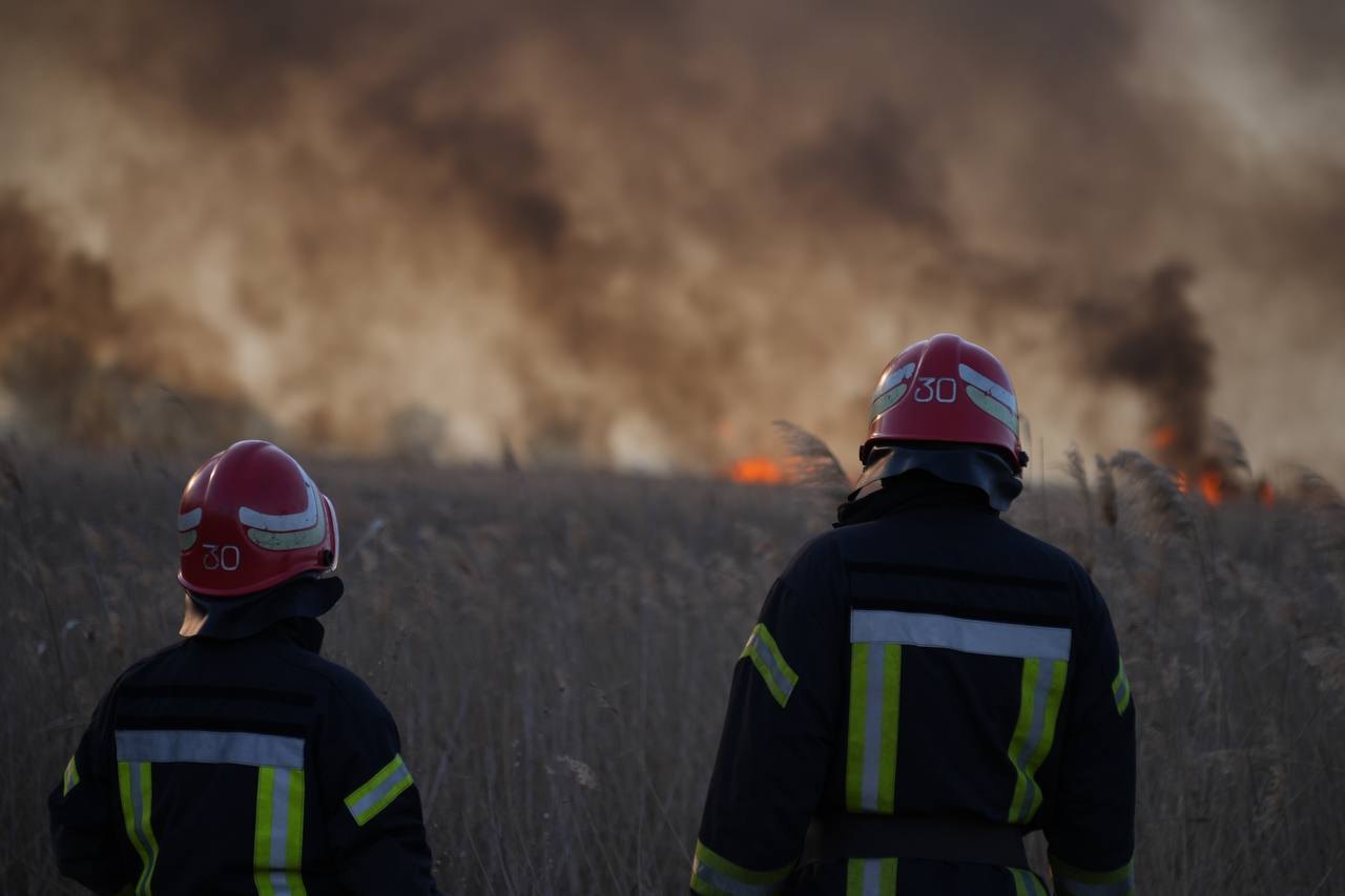 рятувальники під час ліквідації пожежі на Одещині