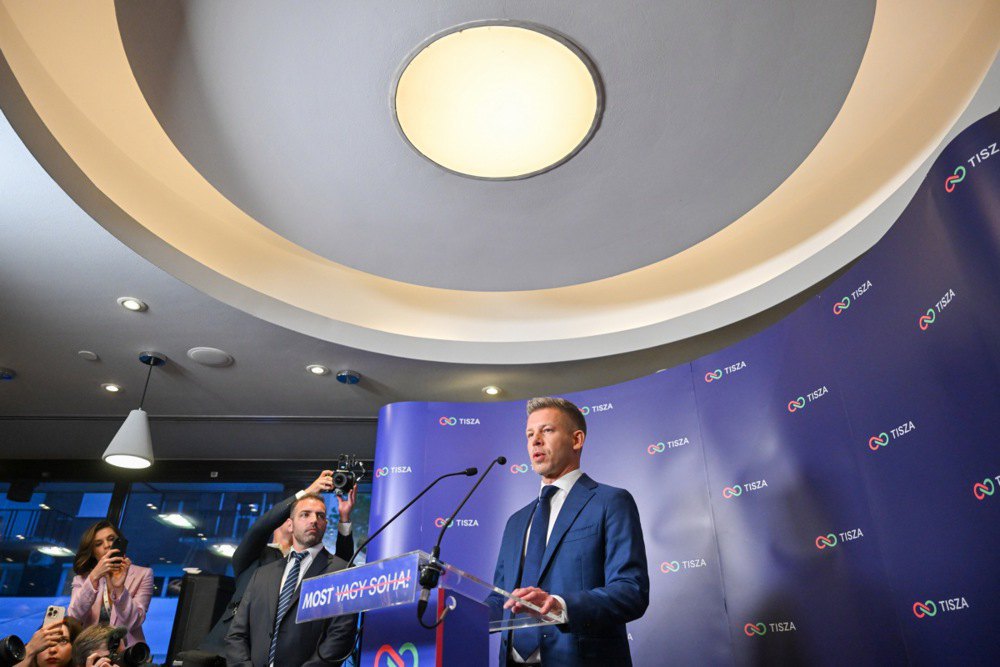 Лідер партії «Тиса» Петер Мадяр коментує результати виборів, 12 квітня 2026 року