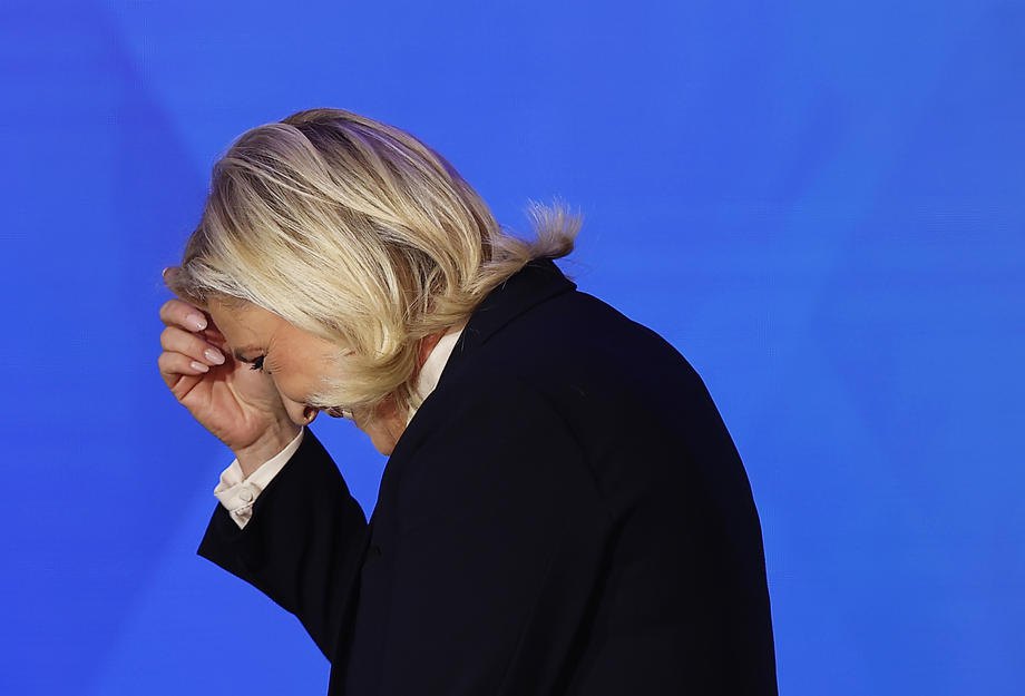 Марін Ле Пен після виступу перед прихильниками після поразки в другому турі президентських виборів, Париж, 24 квітня 2022 року.