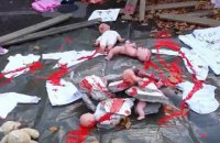 Вход в посольство России в Дублине завалили "окровавленными" куклами