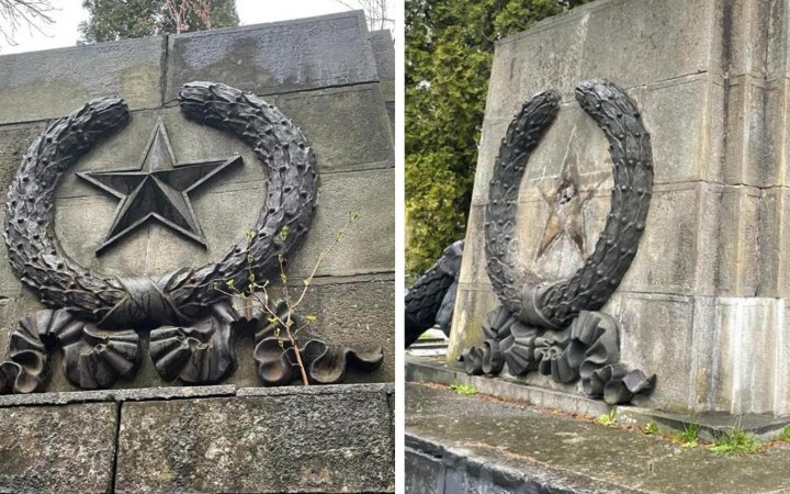 Во Львове демонтировали советскую символику на холме Славы