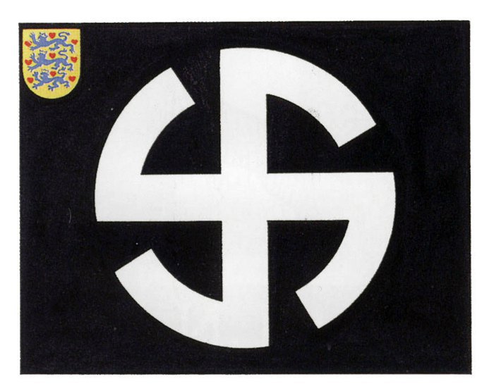 Прапор 11 добровольчої дивізії СС «Нордланд». У верхньому лівому куті герб Данії – три блакитних леопарди на жовтому щиті. 