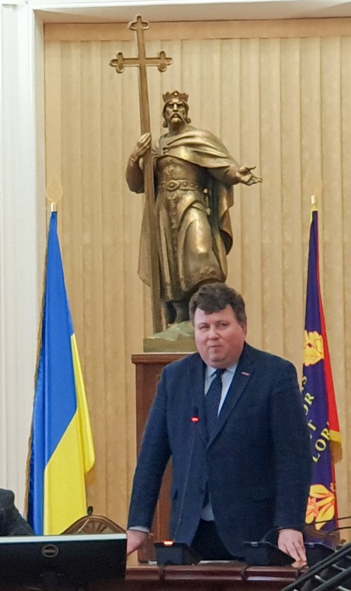 Володимир Бугров під час наради в КНУ імені Тараса Шевченка, лютий 2020-го.