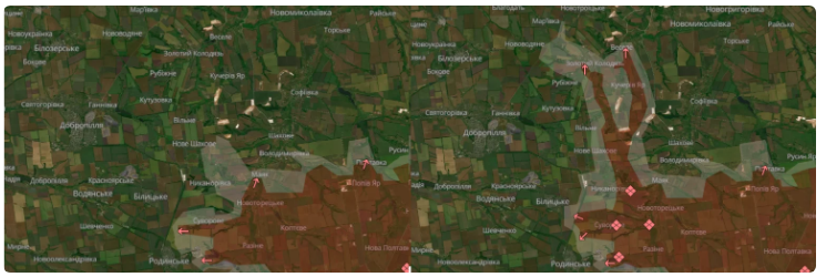 Порівняння карти DeepState за 7 та 11 серпня