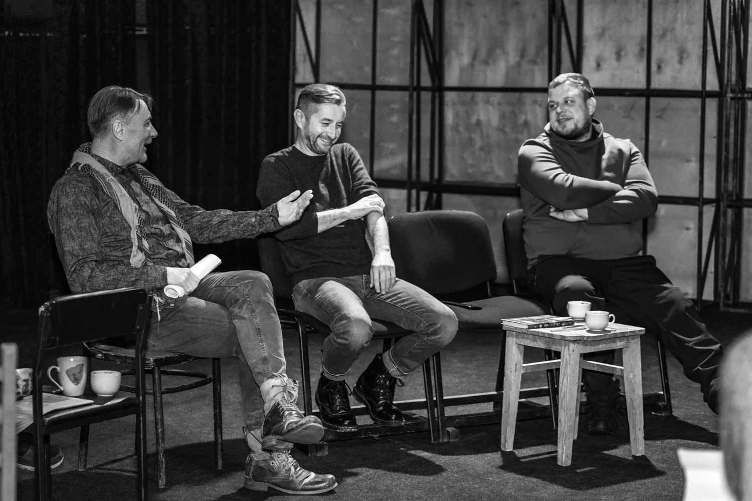 Сергій Жадан на першому читанні вистави «Хлібне перемир'я» у театрі «Березіль». 