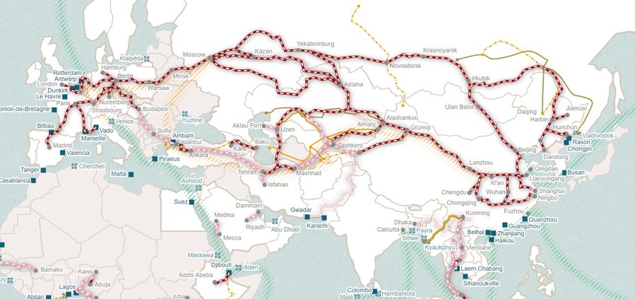 Транзитні коридори ініціативи «Один пояс, один шлях». Загалом з 2005 року Китай інвестував за кордон $2.25 трлн.