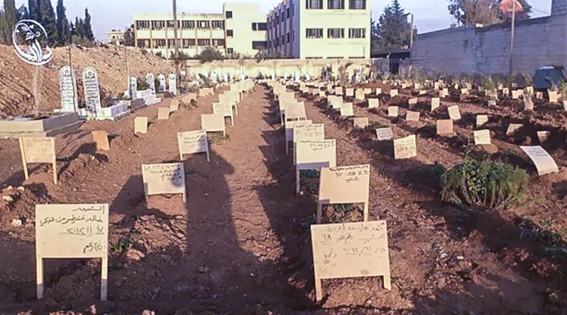 Цвинтар за мечеттю Абу Сулеймана аль-Дарані, де поховані жертви військових злочинів режиму Башара Асада після атаки на місто Дарайя.