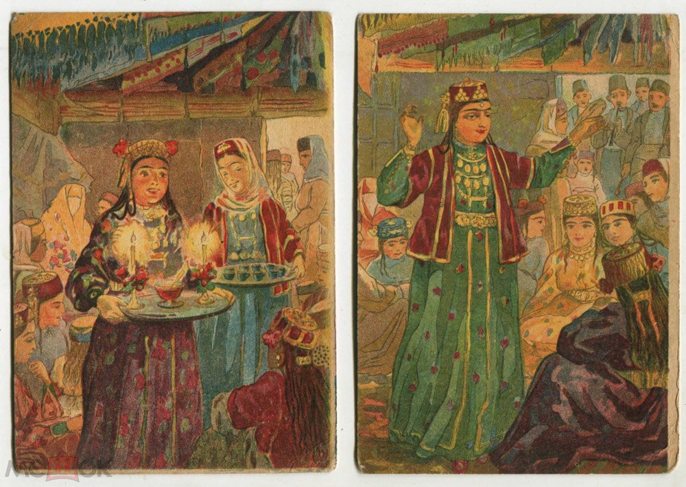 Свахи пригощають гостей кавою та варенням на кримськотатарському весіллі. Ніна Жаба, початок ХХ ст.