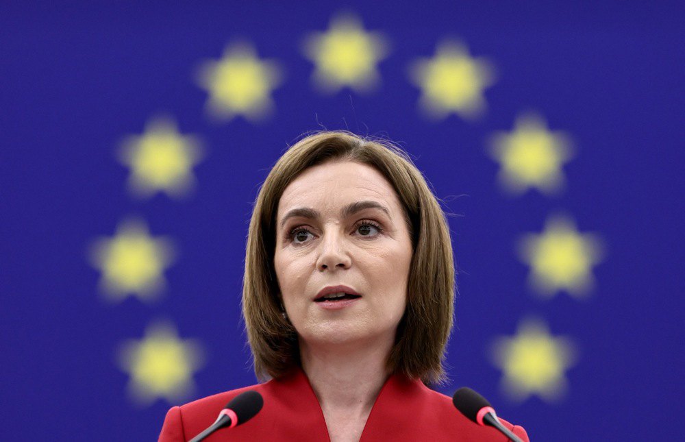 Президентка Республіки Молдова Майя Санду виступає з промовою в Європейському парламенті в Страсбурзі, 9 вересня 2025 року.