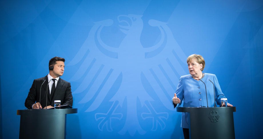Канцлер Німеччини Ангела Меркель та президент України Володимир Зеленський перед переговорами в Берліні, 12 липня 2021 р.