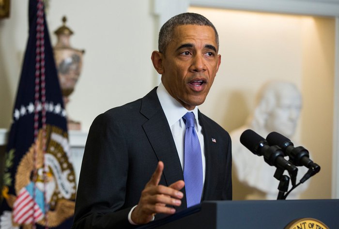 Президент США Барак Обама выступает с заявлением о снятии экономических санкций против Ирана, Вашингтон, 17
января 2016 .