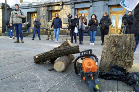 Участники акции в защиту Протасова Яра принесли под Офис президента дрова