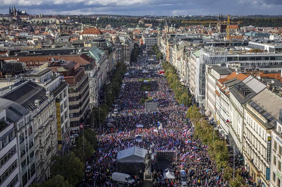 Антиурядова акція в Празі 28 вересня 2022.