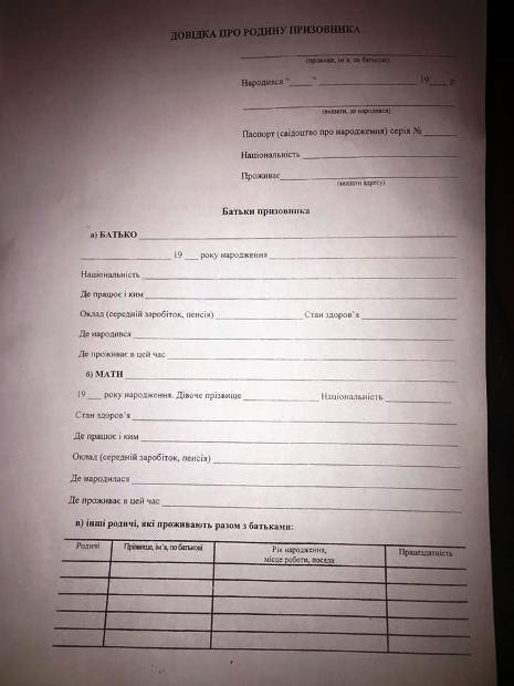 Анкета для школьника от Подольского военкомата