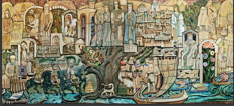 Панно «Місто на семи горбах» в інтер’єрі готелю «Турист» у Києві 1985–1987