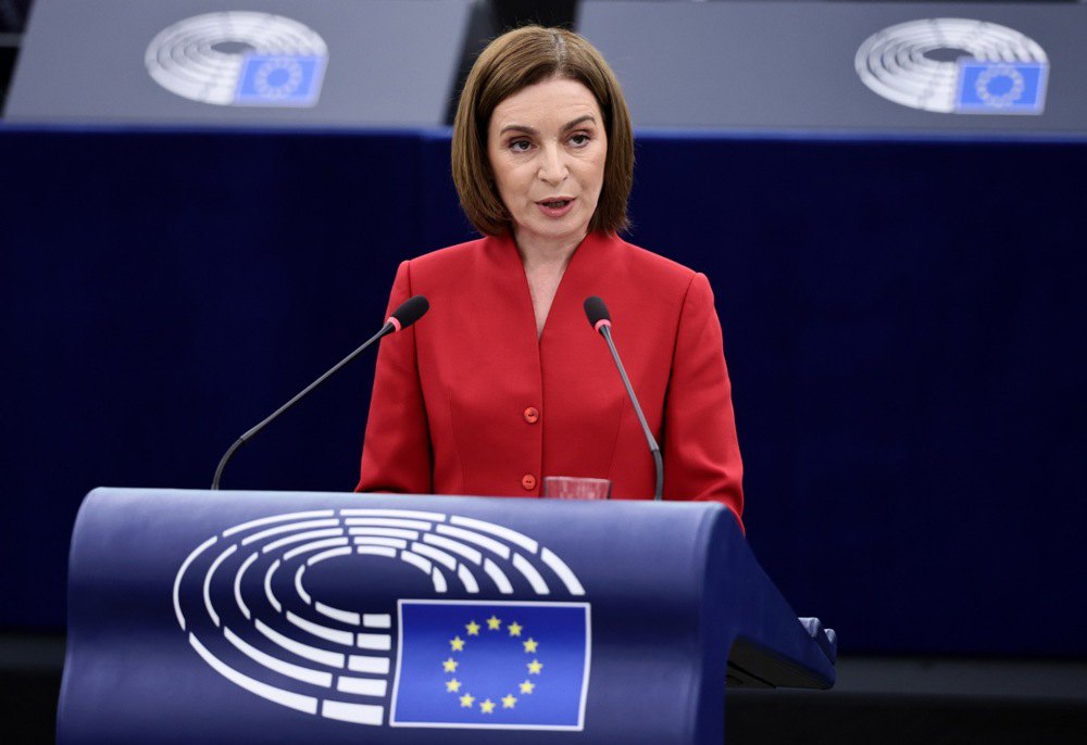 Президентка Республіки Молдова Майя Санду виступає з промовою в Європейському парламенті в Страсбурзі, 9
вересня 2025 року.