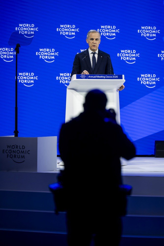 Виступ прем’єр-міністра Канади Марк Карні під час щорічного засідання Всесвітнього економічного форуму в Давосі, 20 січня 2026 р 