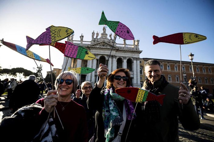 Прихильники руху «Сардини» під час акції на площі Сан-Джованні в Римі, 18 грудня 2019.