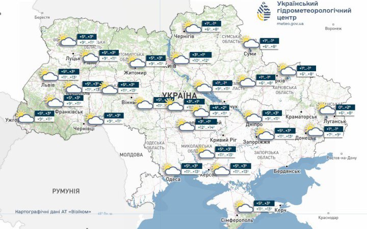 В п'ятницю в Україні буде вітряно, в більшості областей прогнозують заморозки