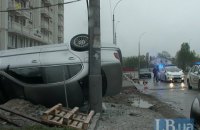 ​В Киеве пьяный водитель BMW, убегая от полиции, перевернулся и врезался в столб