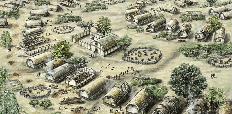 Зображення поселення, яким понад 6 000 років, належать до Трипільської культури і налічували близько 15 000 мешканців, що робило
їх найбільшими для свого часу.