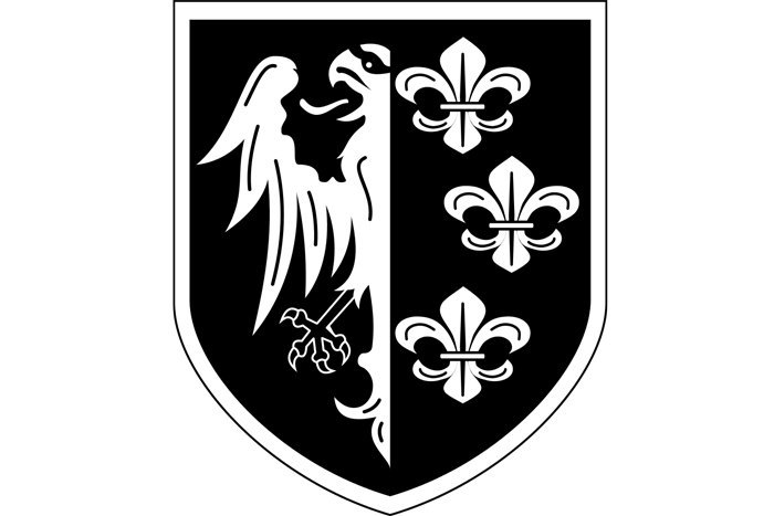 Емблема 33 гренадерської дивізії СС «Шарлемань». Варіація на тему гербів Королівства Франції та міста Франкфурт-на-Майні.