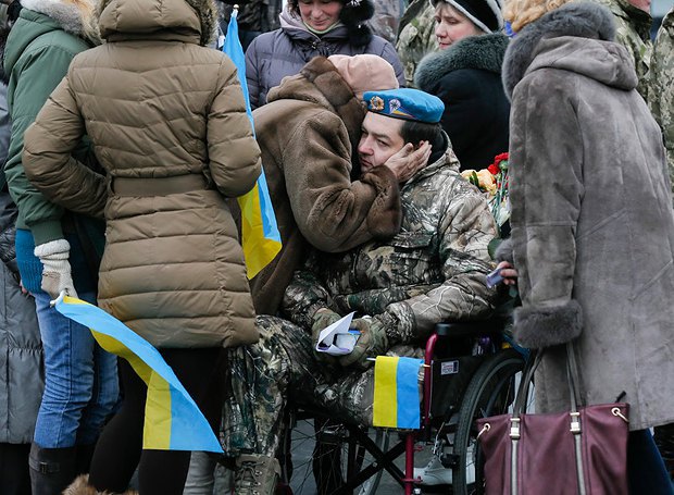 Александр во время встречи бойцов, вернувшихся с АТО, на Майдане