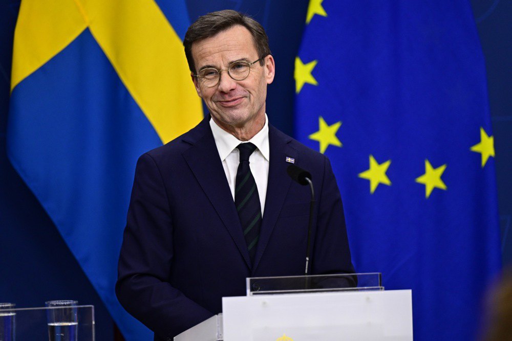 Прем’єр-міністр Швеції Ульф Крістерссон на прес-конференції після того, як парламент Угорщини проголосував “за” ратифікацію вступу Швеції до НАТО, Стокгольм, 26 лютого 2024 року.