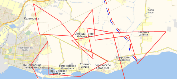 Маршрут полета БпЛА 10.10.2016 года над территорией Украины