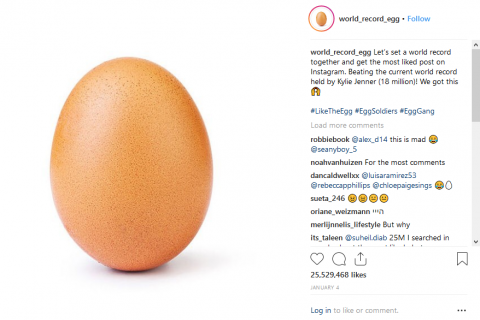 Фото куриного яйца набрало более 20 млн лайков в Instagram
