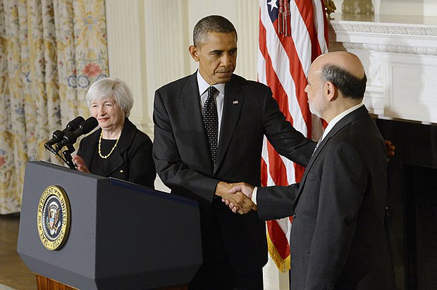  Джанет Йеллен, Барак Обама и Бен Бернанке