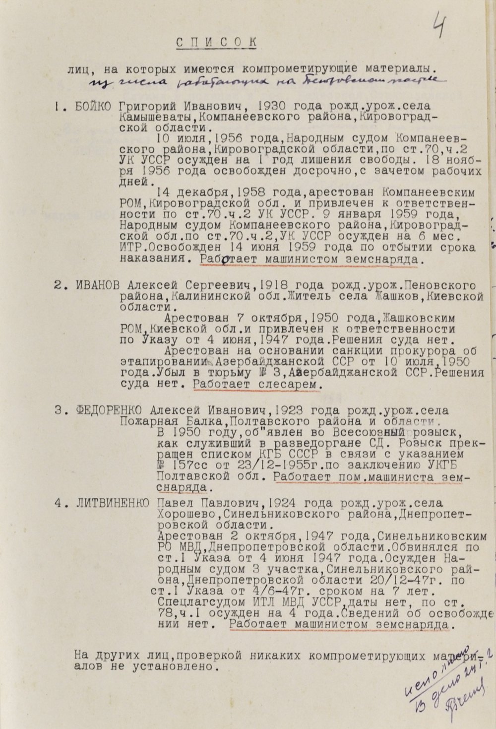  Досьє на працівників цегляних заводів